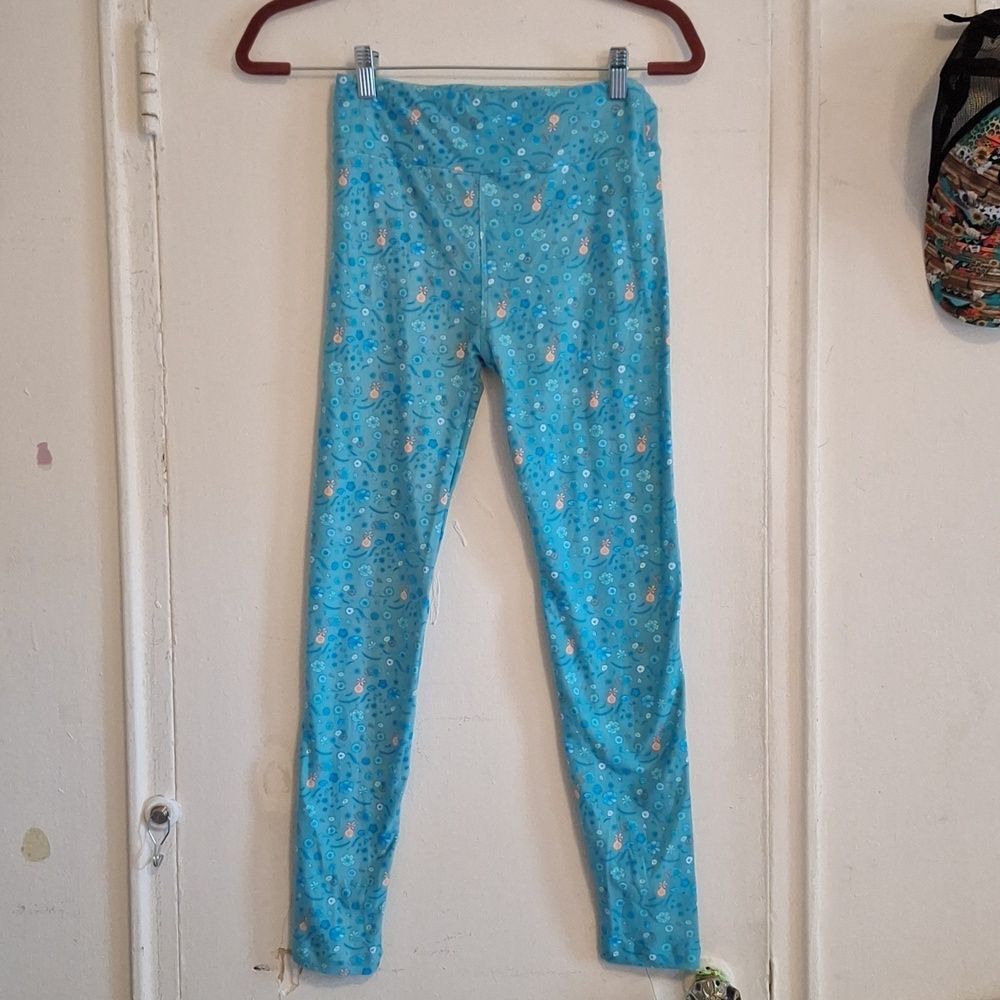 Blue floral lularoe leggings high waist one size stretchie pants